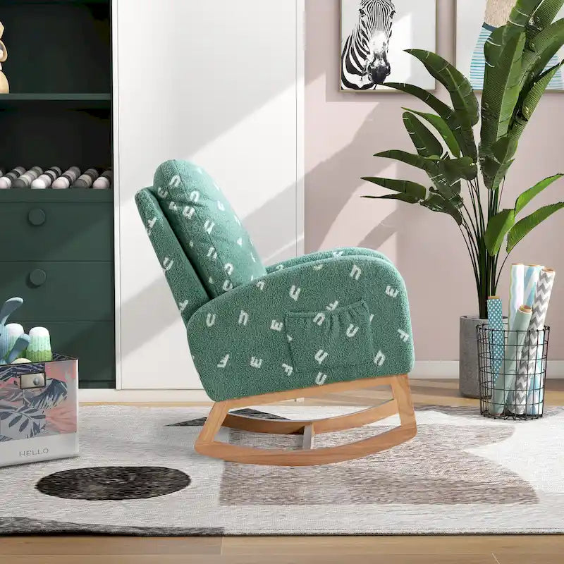 Green 26.8 Upholstered High Back Rocking Chair with Side Pocket