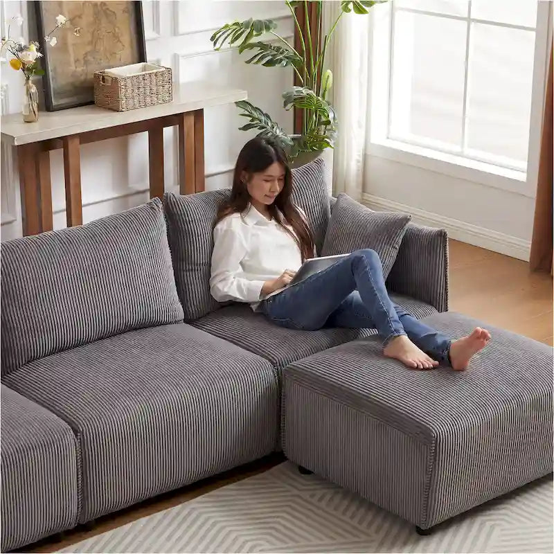 8-Piece Corduroy Modular Sectional Sofa with Ottoman