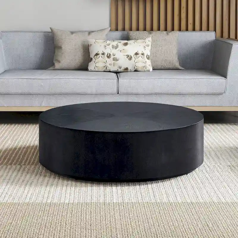 35.43 Inch Modern Round Coffee Table MDF Coffee Table for Living Room,Drum Center Table for Apartment,No Need Assembly
