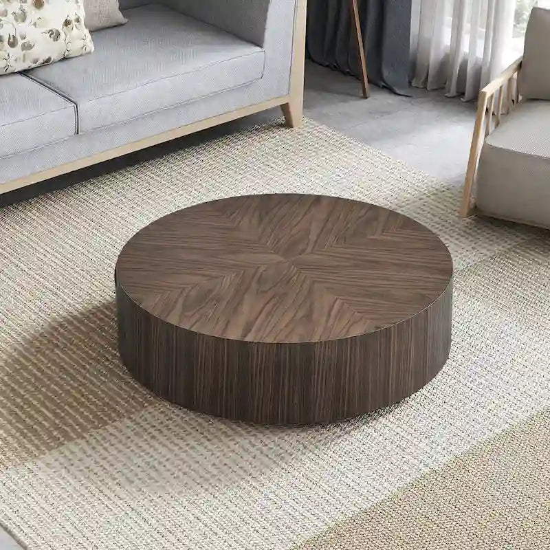 35.43 Inch Modern Round Coffee Table MDF Coffee Table for Living Room,Drum Center Table for Apartment,No Need Assembly