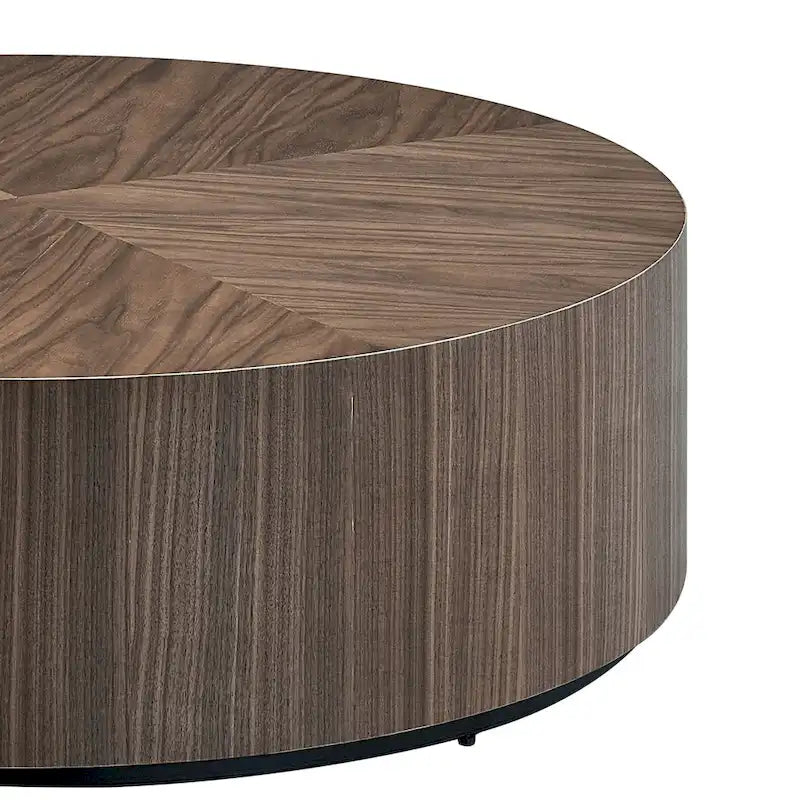 35.43 Inch Modern Round Coffee Table MDF Coffee Table for Living Room,Drum Center Table for Apartment,No Need Assembly