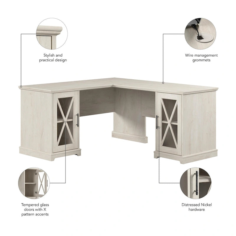 Lennox Farmhouse L Shaped Desk with Storage Cabinets by Bush Furniture