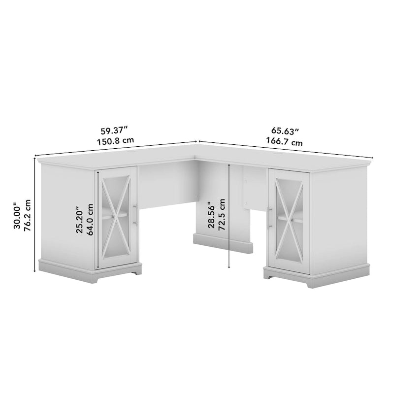 Lennox Farmhouse L Shaped Desk with Storage Cabinets by Bush Furniture