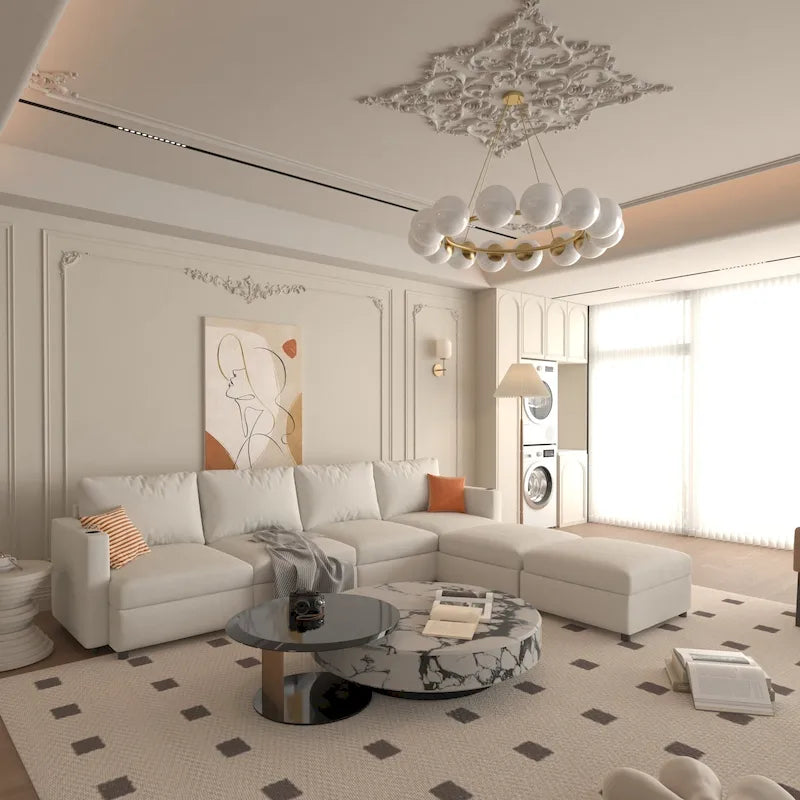 Christopher Knight Home - Stellar Modular U-Shaped Sectional Sofa Bed with Storage, 6 Seats, Ottoman, and Chenille Fabric