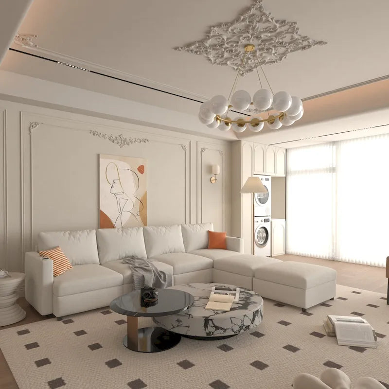 Christopher Knight Home - Stellar Modular U-Shaped Sectional Sofa Bed with Storage, 6 Seats, Ottoman, and Chenille Fabric