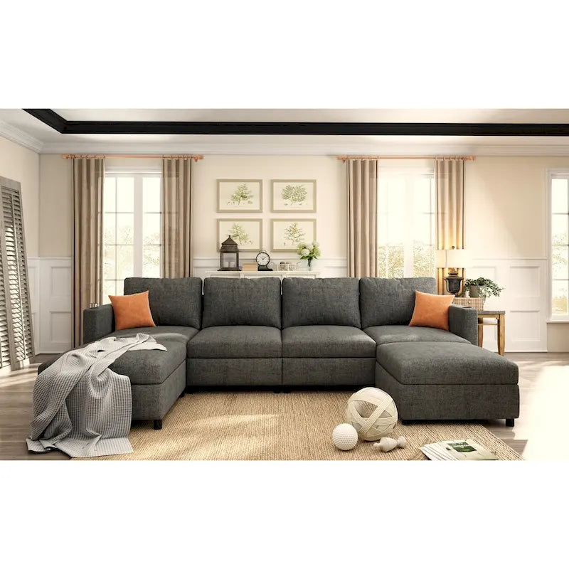 Christopher Knight Home - Stellar Modular U-Shaped Sectional Sofa Bed with Storage, 6 Seats, Ottoman, and Chenille Fabric