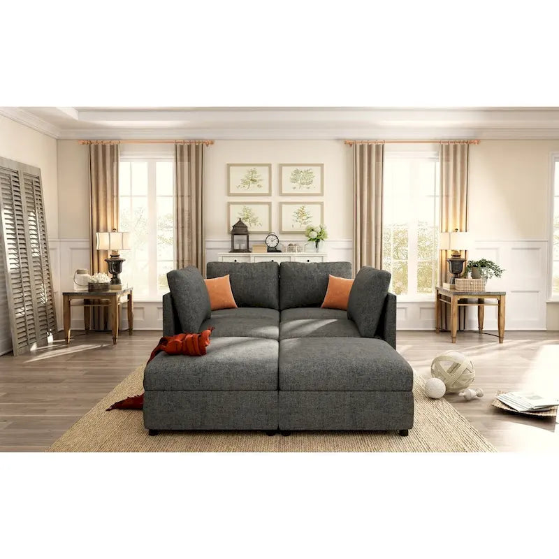 Christopher Knight Home - Stellar Modular U-Shaped Sectional Sofa Bed with Storage, 6 Seats, Ottoman, and Chenille Fabric