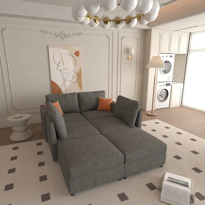 Christopher Knight Home - Stellar Modular U-Shaped Sectional Sofa Bed with Storage, 6 Seats, Ottoman, and Chenille Fabric