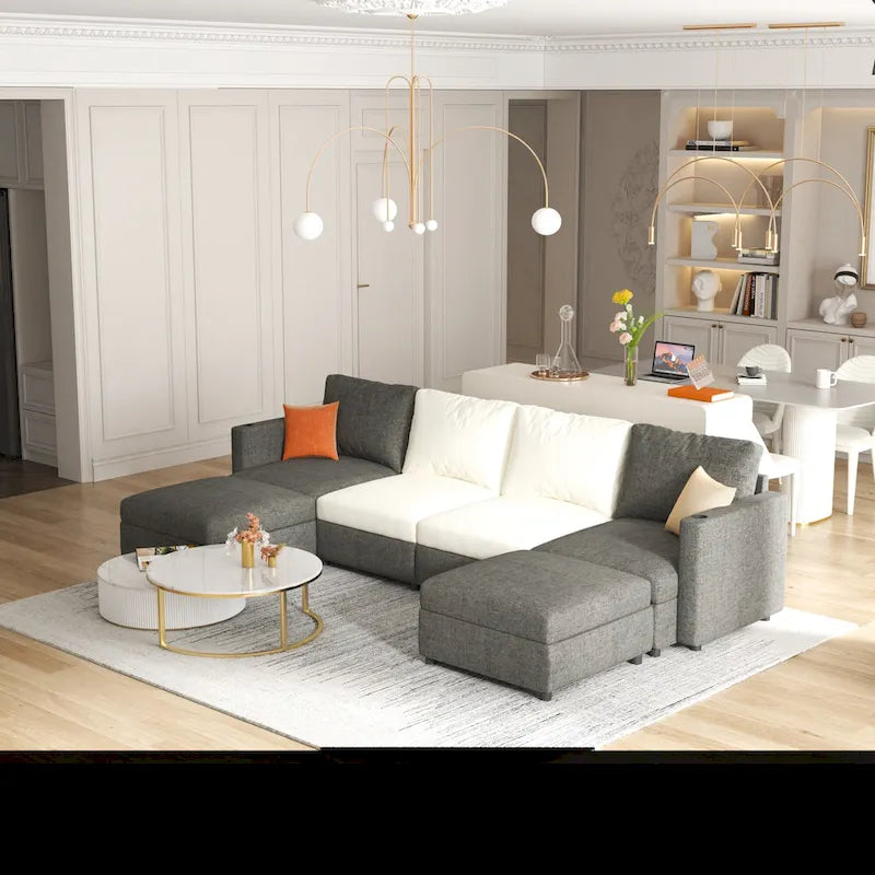 Christopher Knight Home - Stellar Modular U-Shaped Sectional Sofa Bed with Storage, 6 Seats, Ottoman, and Chenille Fabric