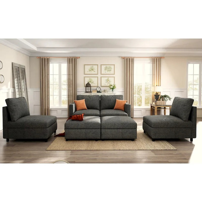 Christopher Knight Home - Stellar Modular U-Shaped Sectional Sofa Bed with Storage, 6 Seats, Ottoman, and Chenille Fabric