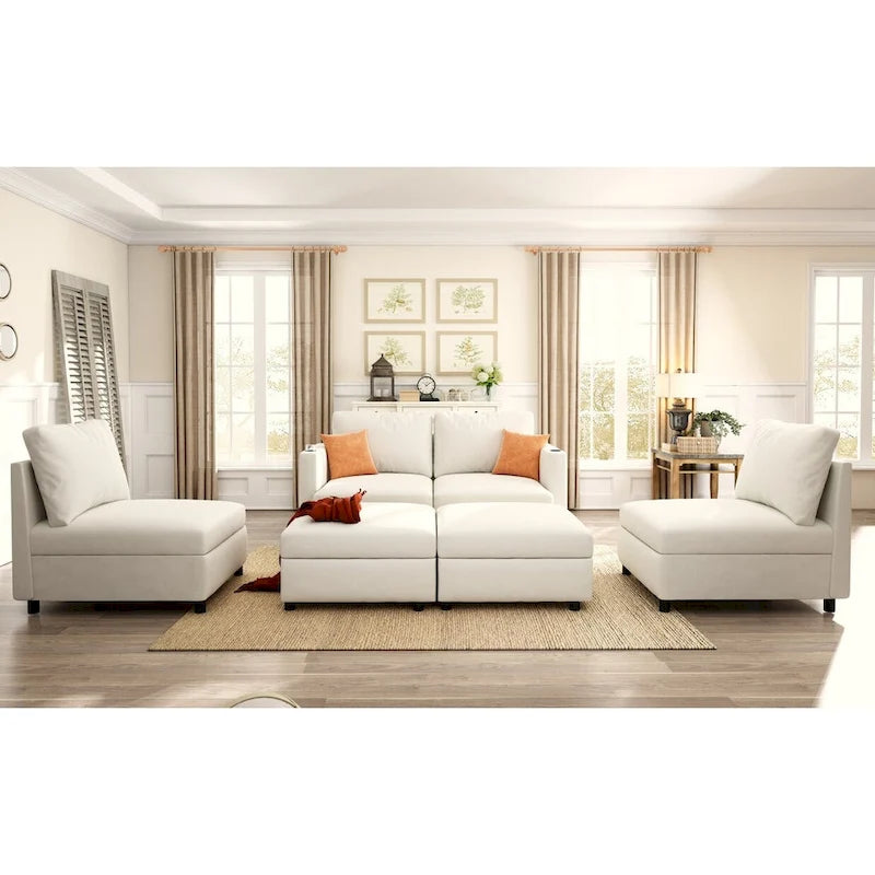 Christopher Knight Home - Stellar Modular U-Shaped Sectional Sofa Bed with Storage, 6 Seats, Ottoman, and Chenille Fabric
