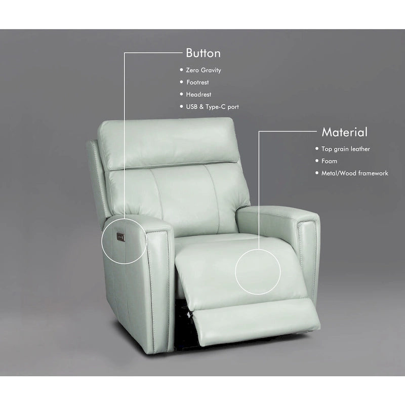 Genuine Leather Zero Gravity Power Recliner Chair with Power Headrest, USB&USB-C Port