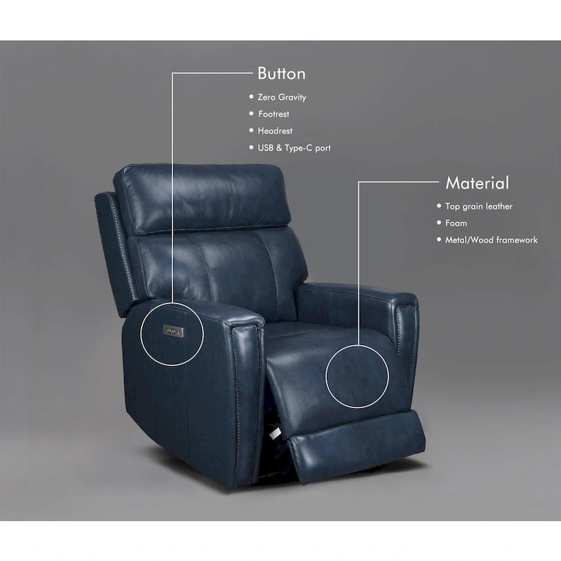 Genuine Leather Zero Gravity Power Recliner Chair with Power Headrest, USB&USB-C Port