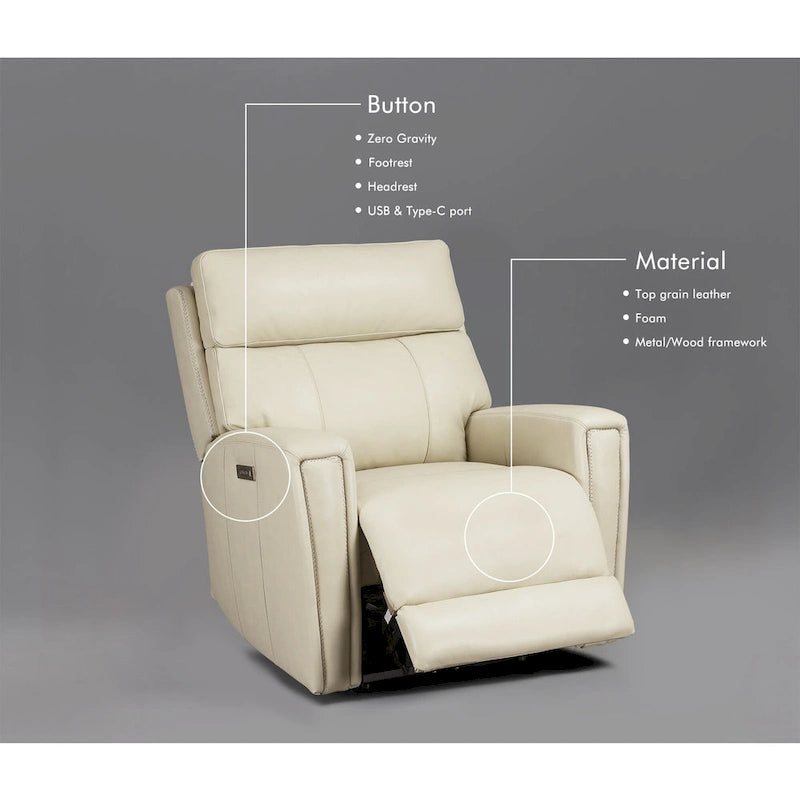 Genuine Leather Zero Gravity Power Recliner Chair with Power Headrest, USB&USB-C Port