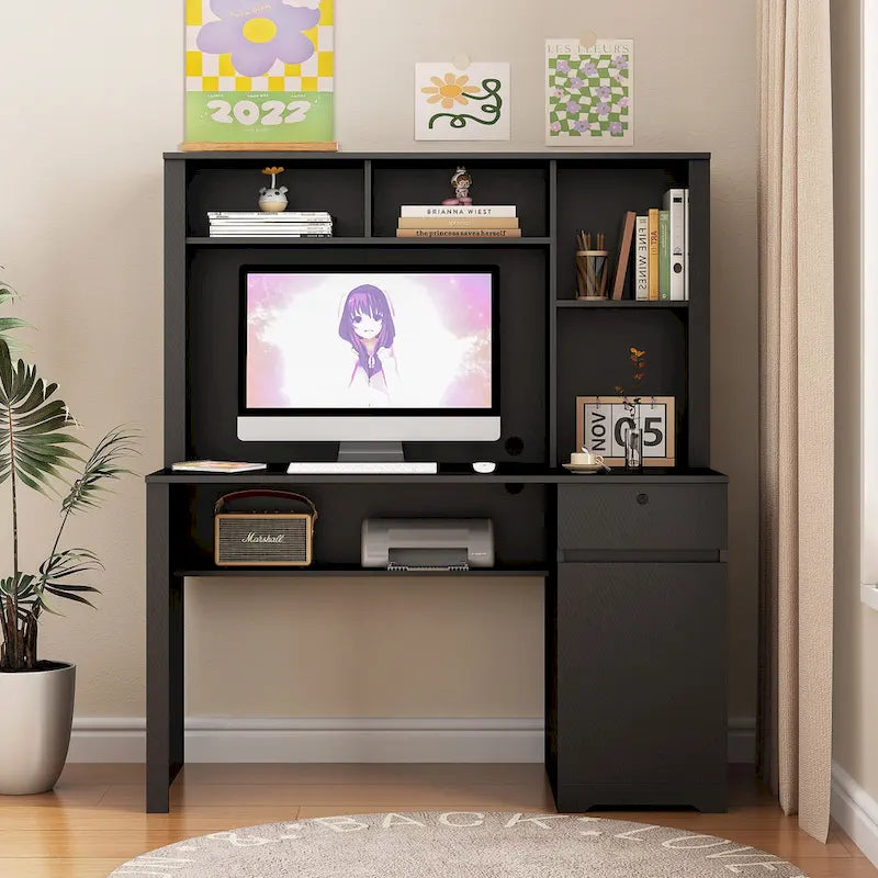 Modern Computer Office Desk with Charging Ports and Lockable Storage for Home Office or Compact Workspaces