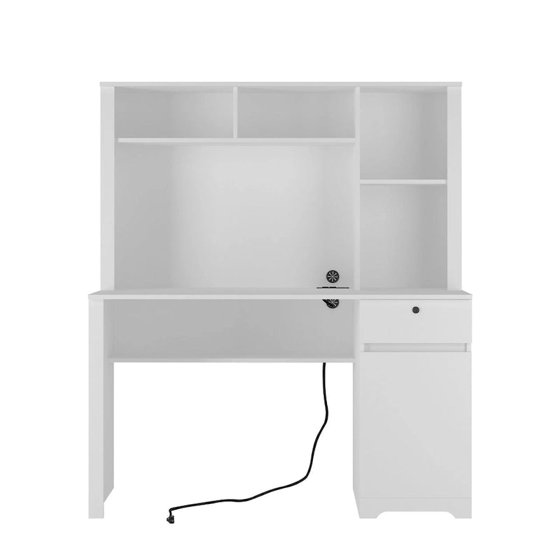Modern Computer Office Desk with Charging Ports and Lockable Storage for Home Office or Compact Workspaces