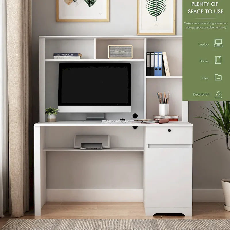 Modern Computer Office Desk with Charging Ports and Lockable Storage for Home Office or Compact Workspaces