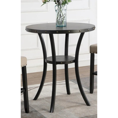 3-Piece Bar Height Dining Table and Chair Set Patio Dining Table and Chair Sets with Studded Trim and Storage for Living Room