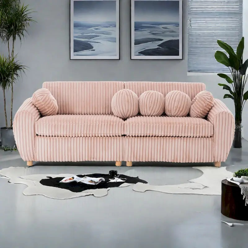 84.4 Corduroy 3-Seater Sofa with Solid Wood Frame, Comfortable Cushions
