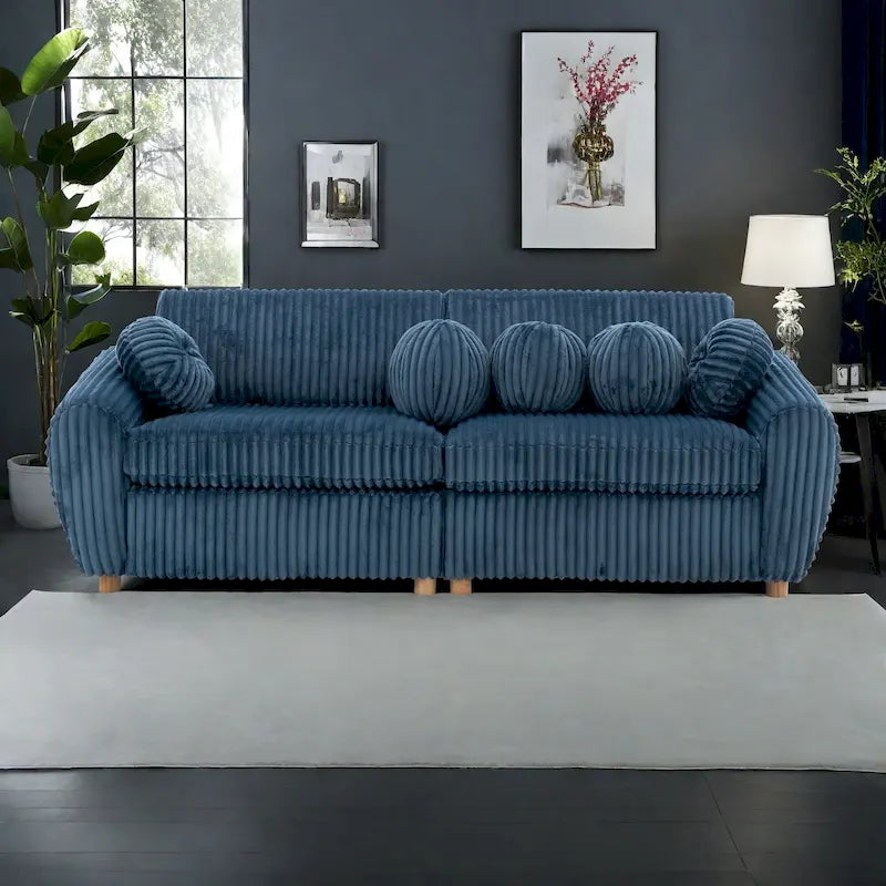 84.4 Corduroy 3-Seater Sofa with Solid Wood Frame, Comfortable Cushions