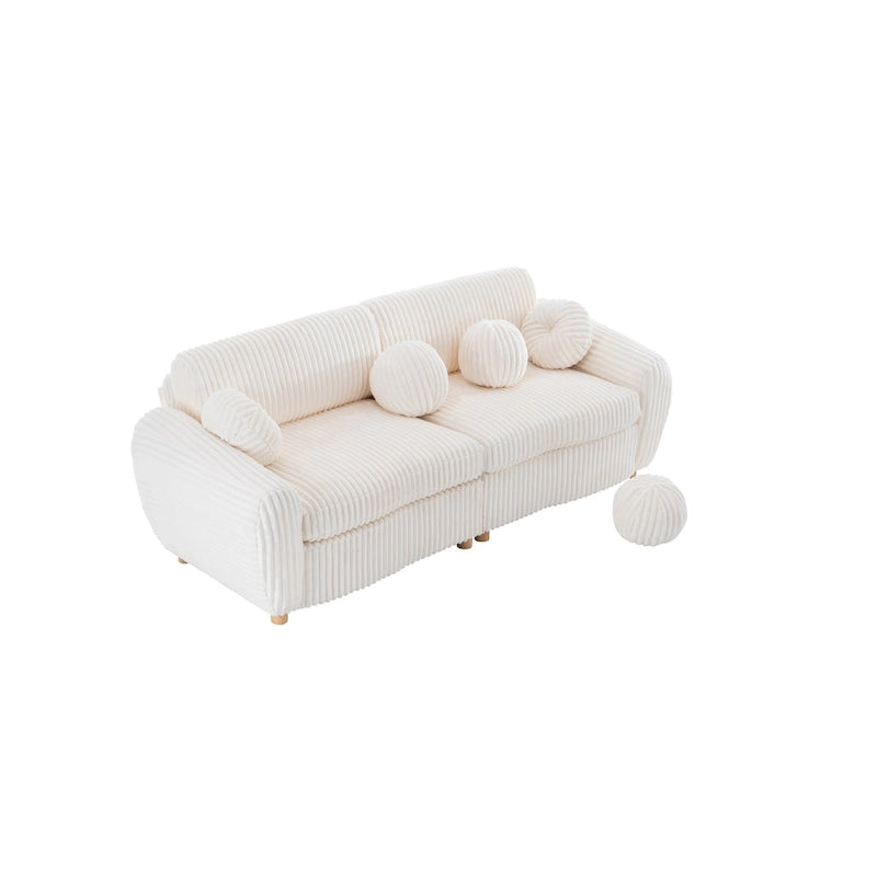 84.4 Corduroy 3-Seater Sofa with Solid Wood Frame, Comfortable Cushions