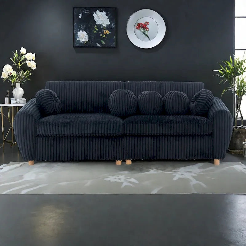 84.4 Corduroy 3-Seater Sofa with Solid Wood Frame, Comfortable Cushions