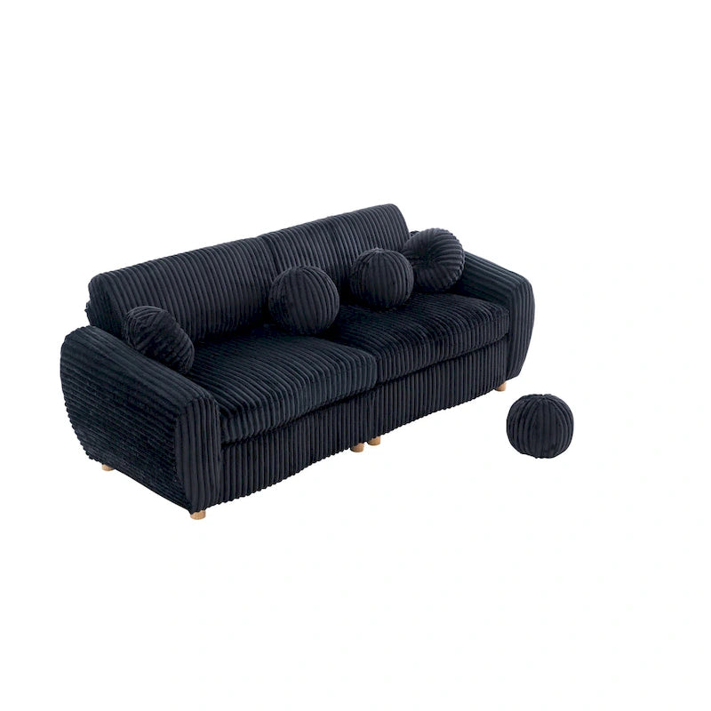 84.4 Corduroy 3-Seater Sofa with Solid Wood Frame, Comfortable Cushions