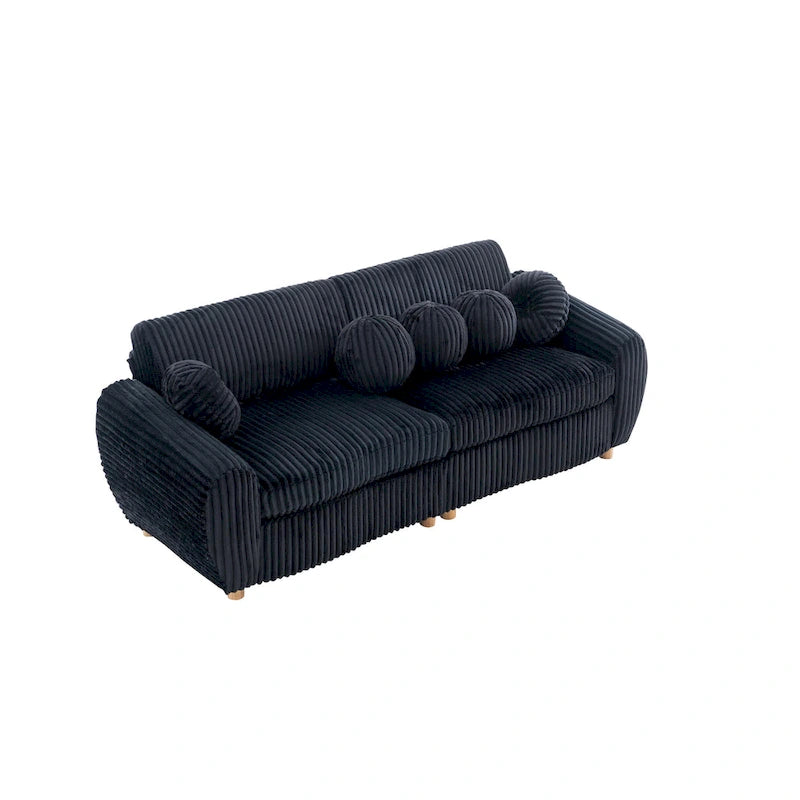 84.4 Corduroy 3-Seater Sofa with Solid Wood Frame, Comfortable Cushions