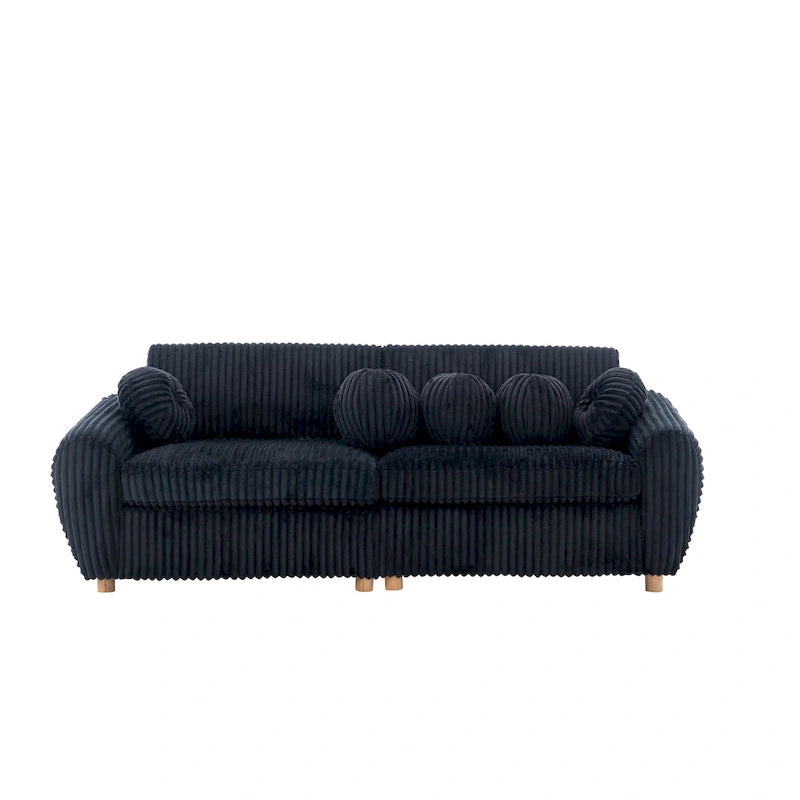 84.4 Corduroy 3-Seater Sofa with Solid Wood Frame, Comfortable Cushions