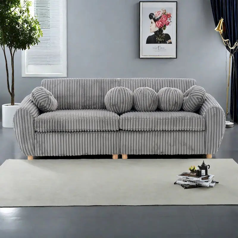 84.4 Corduroy 3-Seater Sofa with Solid Wood Frame, Comfortable Cushions