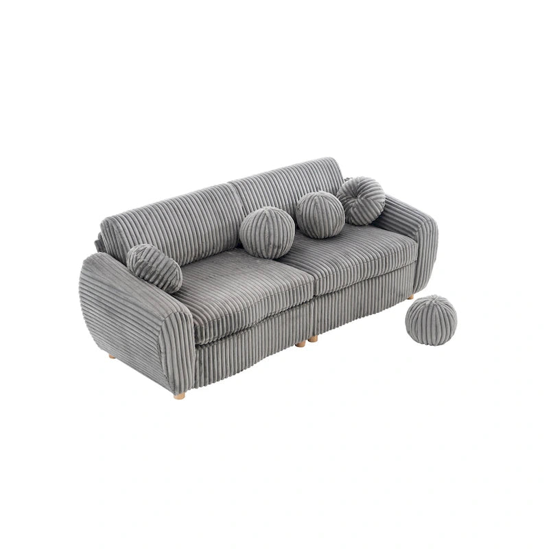 84.4 Corduroy 3-Seater Sofa with Solid Wood Frame, Comfortable Cushions