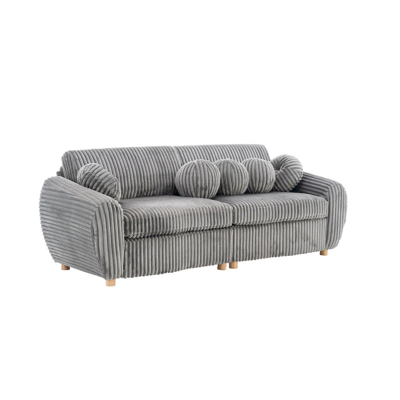 84.4 Corduroy 3-Seater Sofa with Solid Wood Frame, Comfortable Cushions