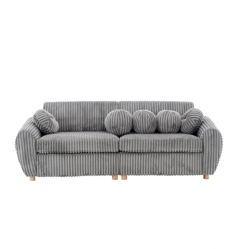84.4 Corduroy 3-Seater Sofa with Solid Wood Frame, Comfortable Cushions