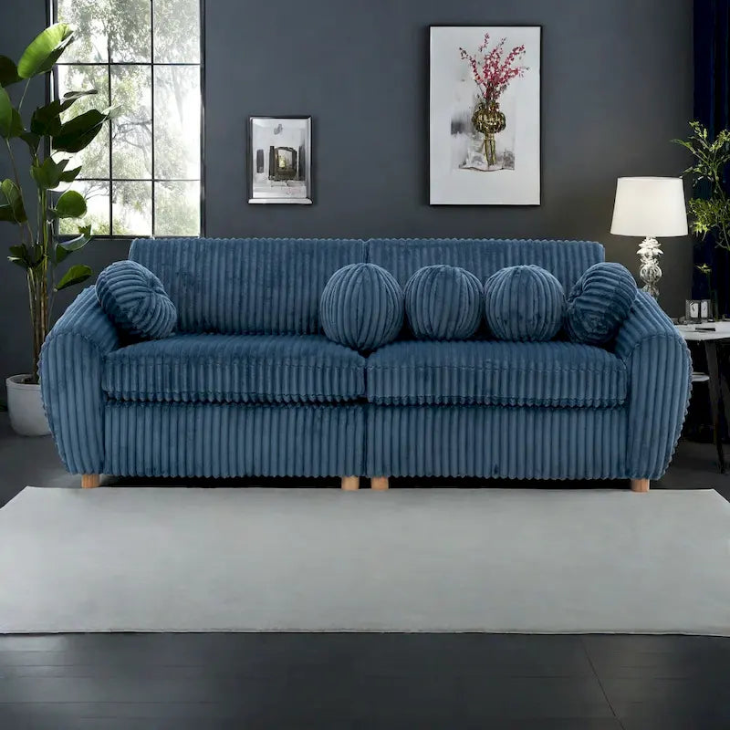 84.4 Corduroy 3-Seater Sofa with Solid Wood Frame, Comfortable Cushions