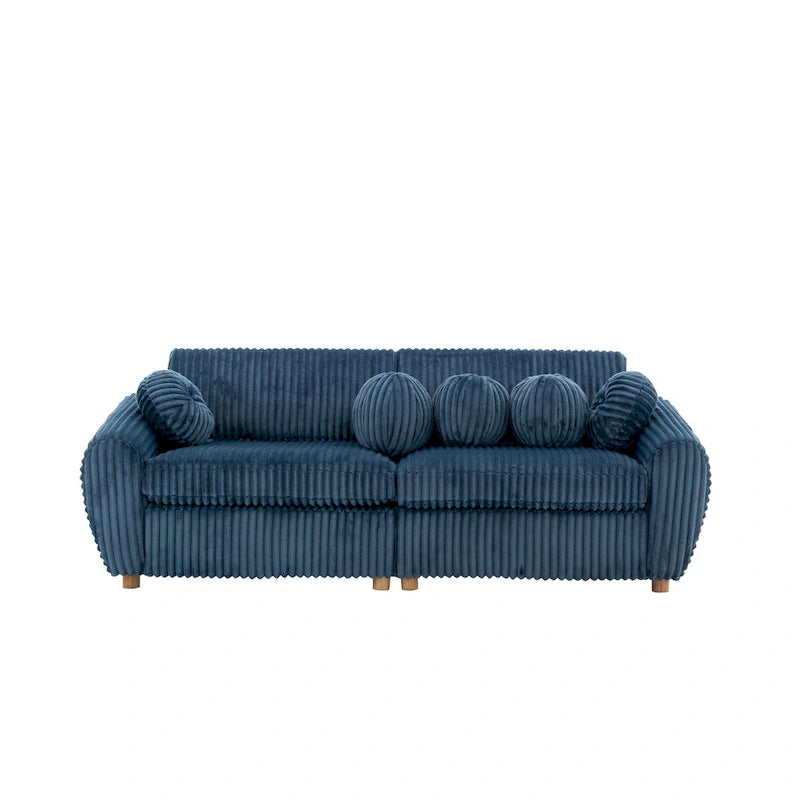 84.4 Corduroy 3-Seater Sofa with Solid Wood Frame, Comfortable Cushions