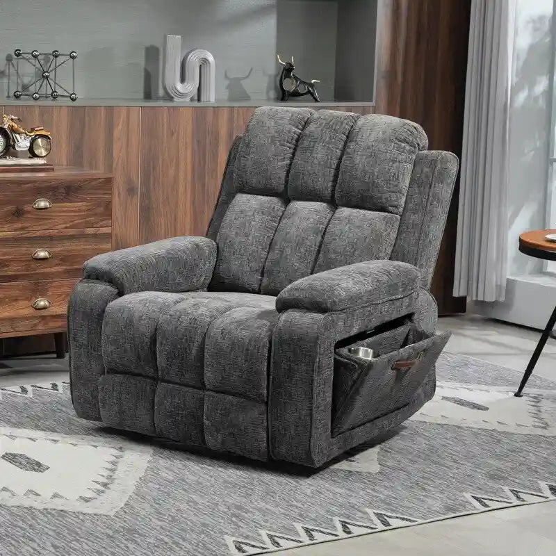 Power Lift Recliner with Extended Footrest,Overstuffed Chenille Dual Motor Recliners with Heat/Message,USB Type C Charging