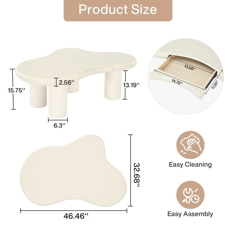 Modern Cute Cloud Coffee Table with Drawer for Living Room