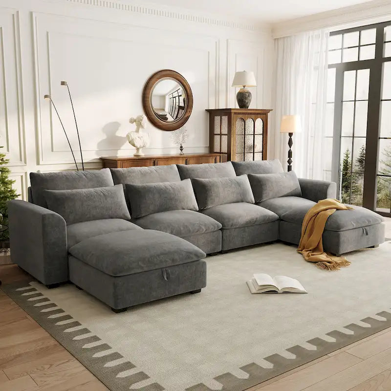 Roomfitters U-Shaped Modular Corner Sofa with Two Ottomans, Freely Transformable for Living Rooms, Studies, Home Theaters