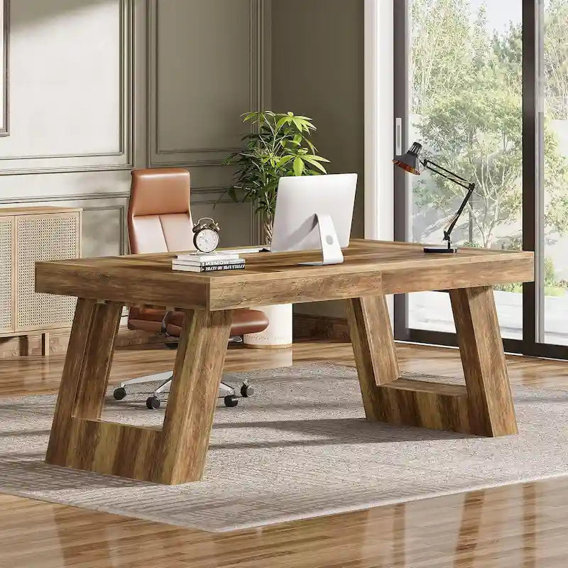 63 Inches Wood Executive Desk, Large Home Office Computer Desk