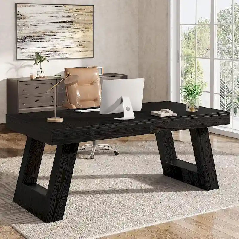 63 Inches Wood Executive Desk, Large Home Office Computer Desk