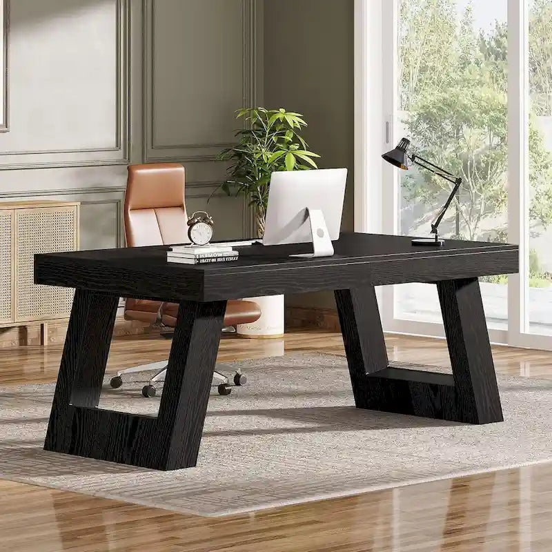 63 Inches Wood Executive Desk, Large Home Office Computer Desk