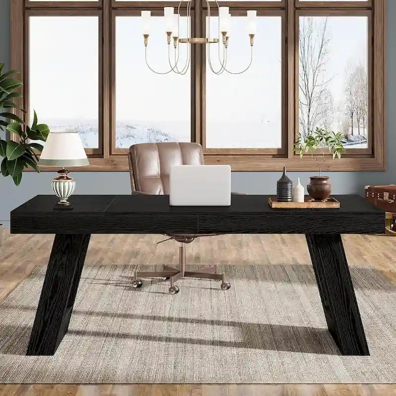 63 Inches Wood Executive Desk, Large Home Office Computer Desk