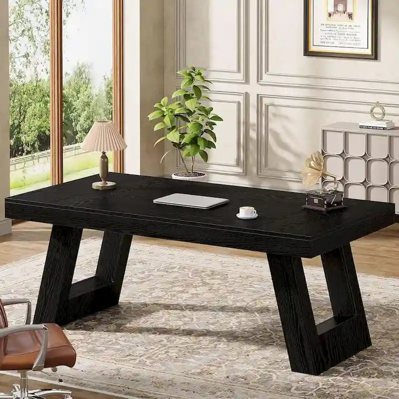 63 Inches Wood Executive Desk, Large Home Office Computer Desk