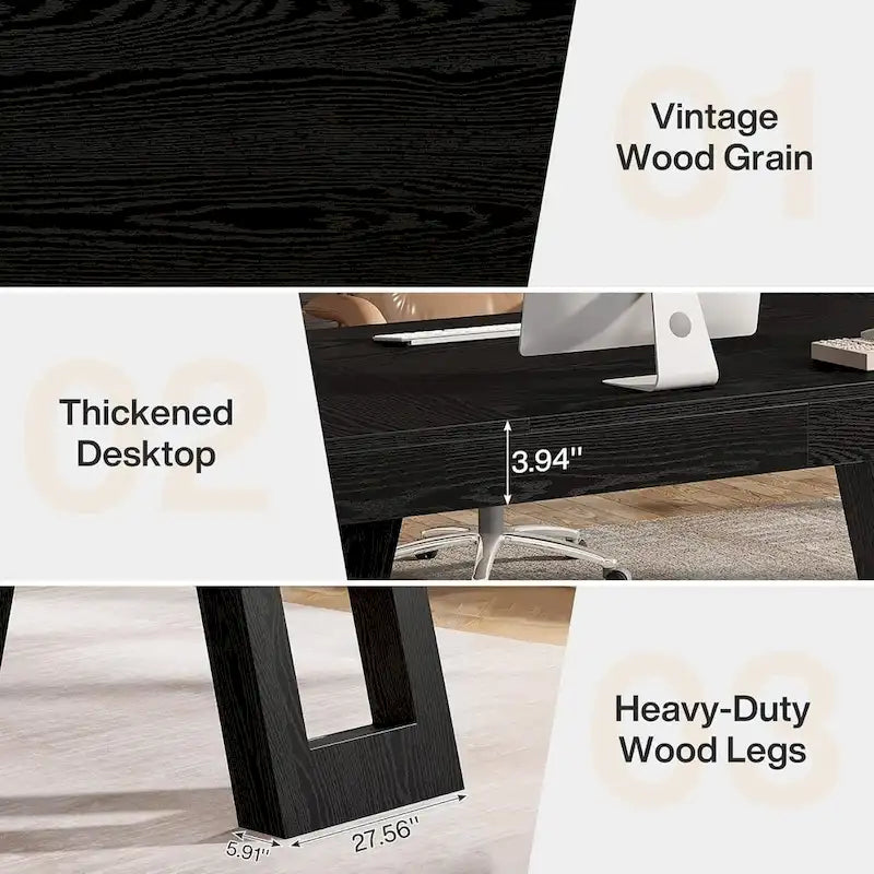 63 Inches Wood Executive Desk, Large Home Office Computer Desk