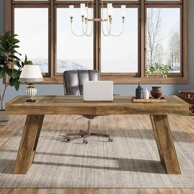 63 Inches Wood Executive Desk, Large Home Office Computer Desk