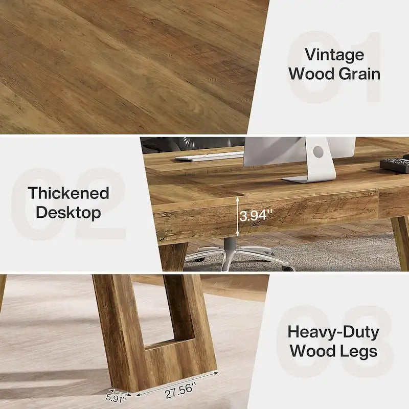 63 Inches Wood Executive Desk, Large Home Office Computer Desk