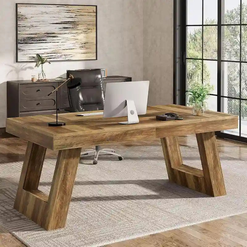 63 Inches Wood Executive Desk, Large Home Office Computer Desk