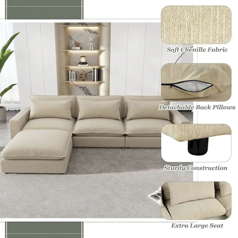 L-Shaped Reversible Sleeper Sectional Couch Pull Out Sofa Bed with Storage Racks, 2 Pillows and USB Port for Living Room