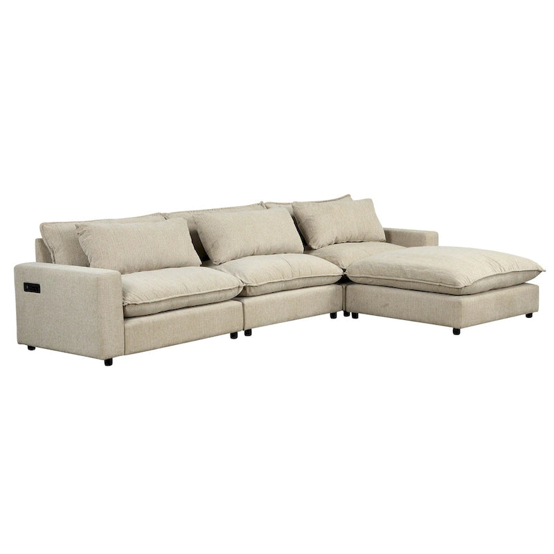L-Shaped Reversible Sleeper Sectional Couch Pull Out Sofa Bed with Storage Racks, 2 Pillows and USB Port for Living Room