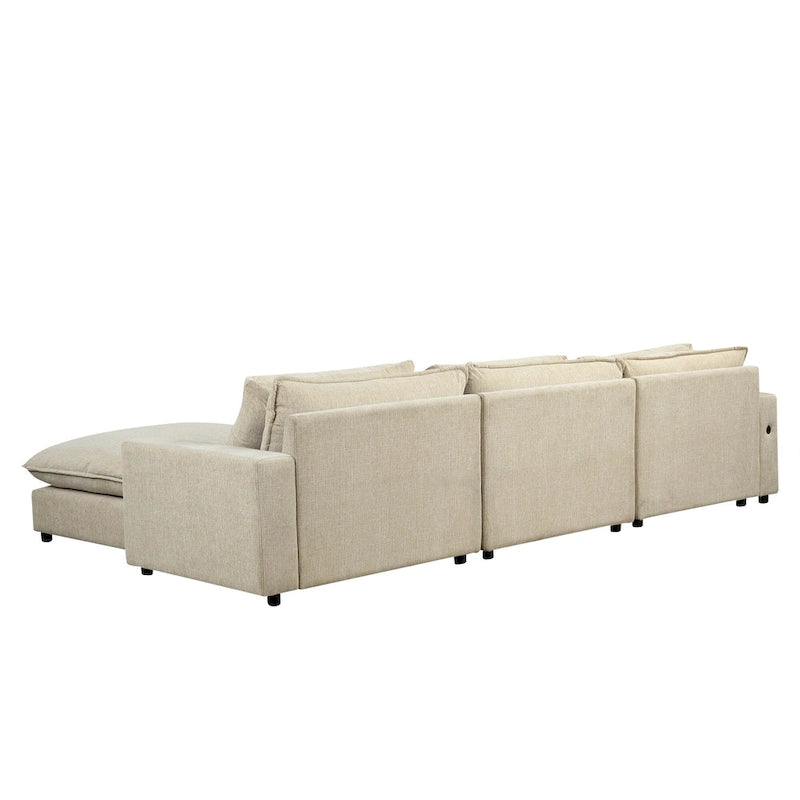 L-Shaped Reversible Sleeper Sectional Couch Pull Out Sofa Bed with Storage Racks, 2 Pillows and USB Port for Living Room
